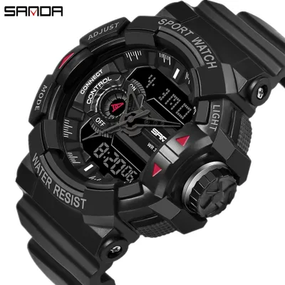 SANDA Men Fashion Military Sports Watch LED Digital Quartz Men's Casual Watch Complete Calendar Alarm Clock Chronograph Luminous Men Waterproof Watch