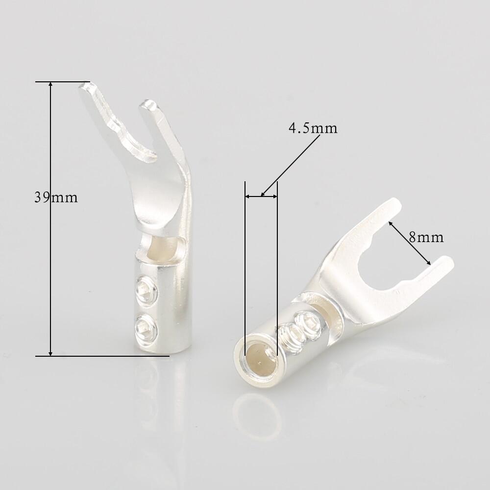 8Xaudiocrast Pure Copper Silver Plated Spade Plug Speaker Cable Wire Connector Hifi Fork Connector