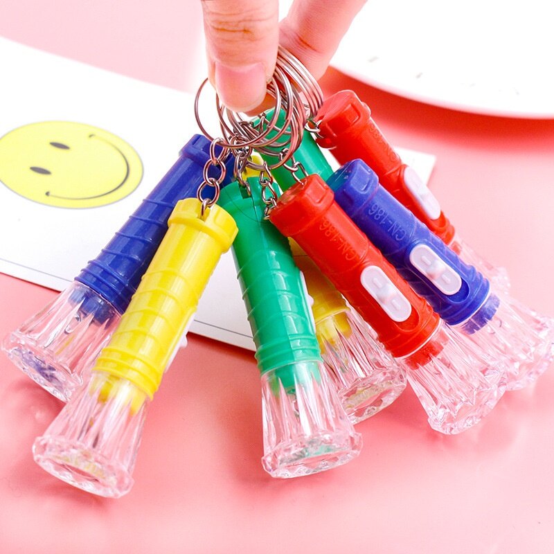 Mini Diamond LED Flashlight with Keychain Plastic cute torch emergency lamp random color delivery