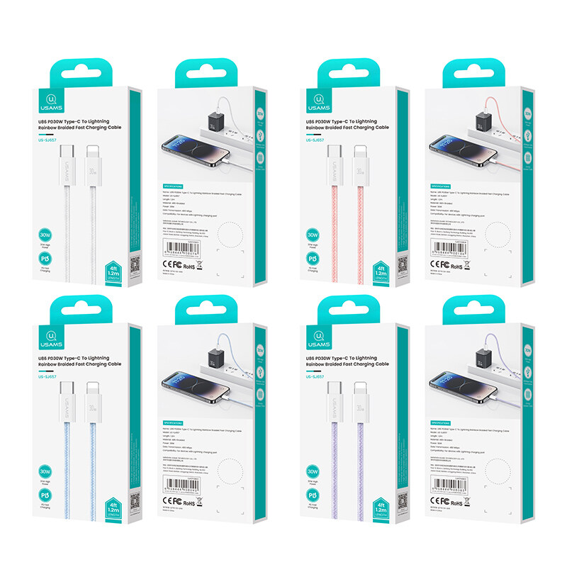 USAMS PD30W Lightning Cable Type C to Lightning Fast Charging Cable Data Transmission Cable For iPhone 14 13 12 11 Pro Max / Laptop / Tablet