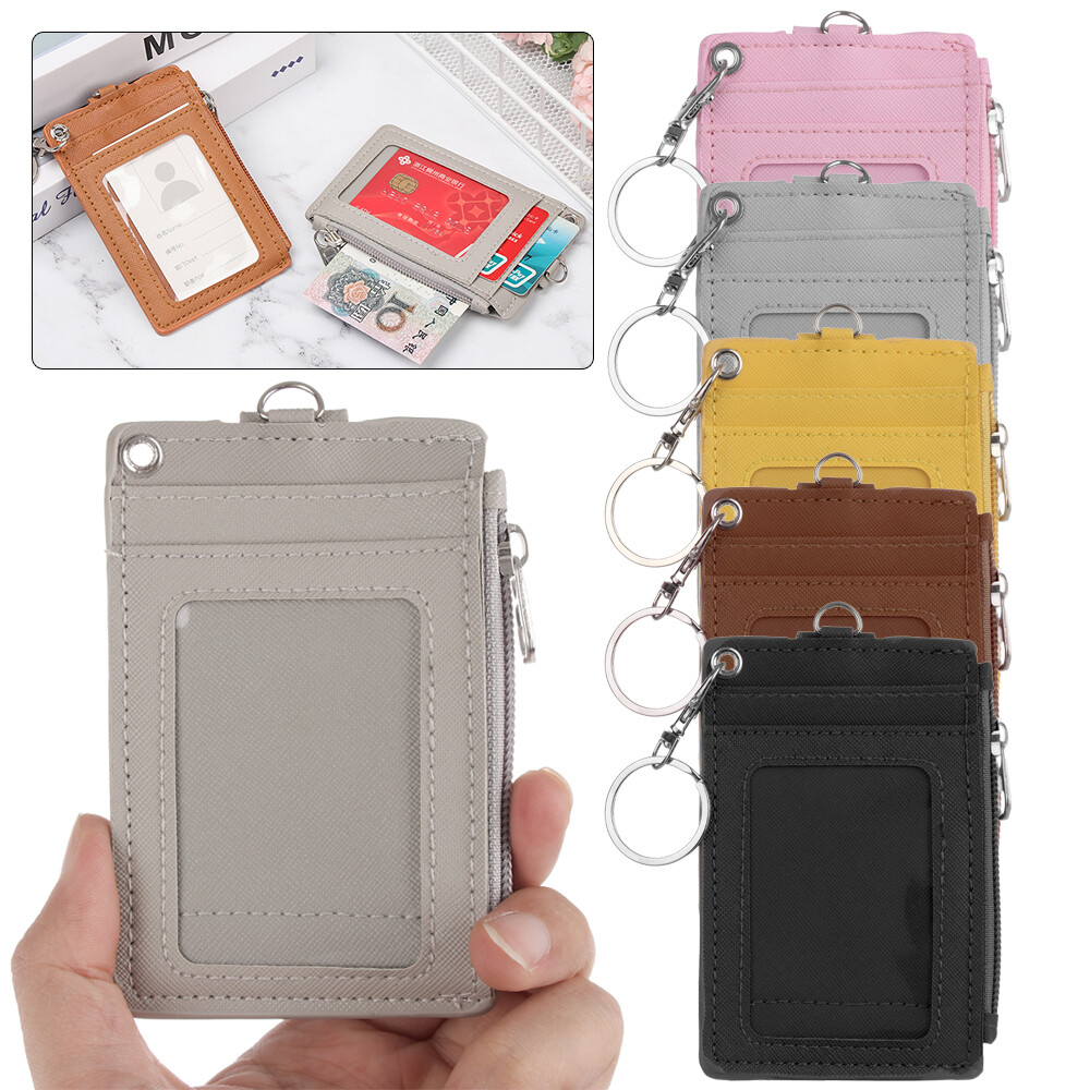 Portable Office Work Business PU Leather ID Card Holder Keychain Wallet Coin Purse