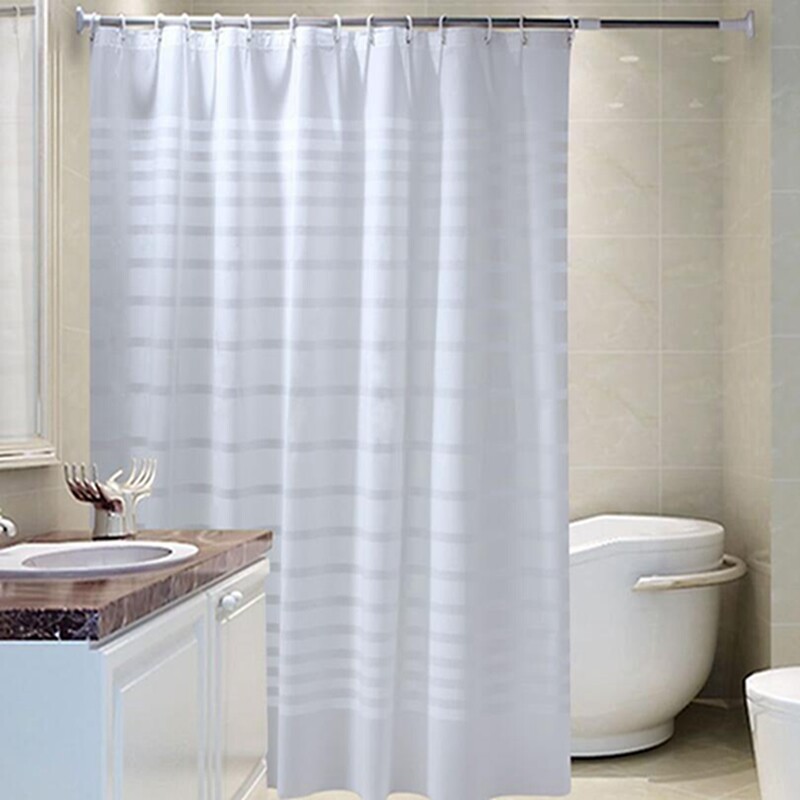 Mode Shop Plastic Shower Curtains PEVA White Striped Bath Screen for Home Hotel Bathroom Waterproof Mold Proof Curtain with Hooks