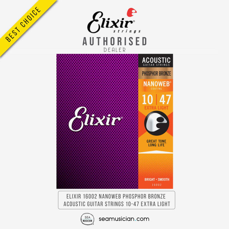 ELIXIR NANOWEB PHOSPHOR BRONZE ACOUSTIC GUITAR STRINGS 10-47 EXTRA LIGHT Malaysia