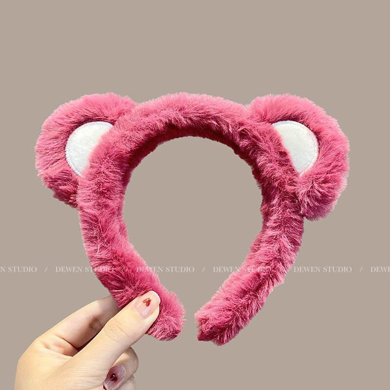 Cute Strawberry Bear Plush Headband Women Summer Korean Style Face Wash Headband Hair Band Children's Hair Clip Headwear