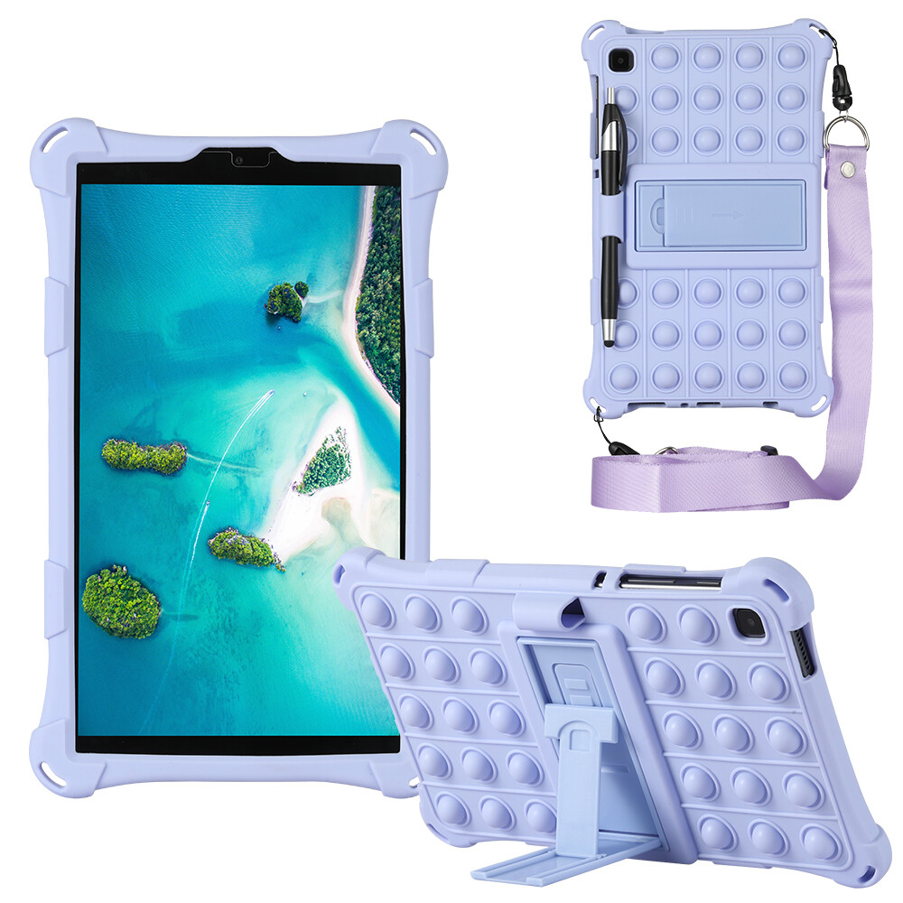[Ready Spot] Pop it Fidget Cube Toy Cover For Samsung Galaxy Tab A7 Lite 8.7" 2021 SM-T220 SM-T225 T220 T225 Color Soft Silicone Strand Case Set Pen Shoulder Strap