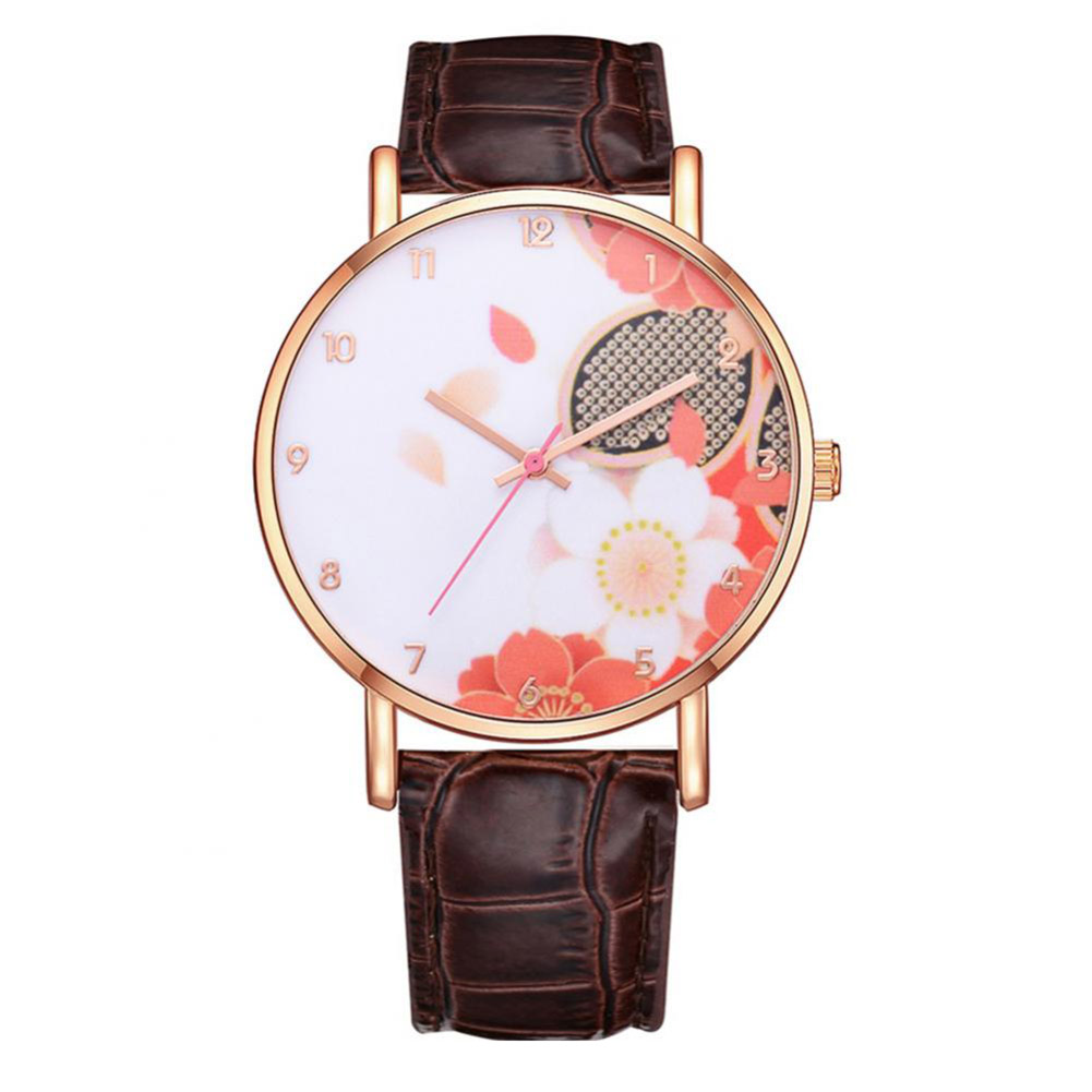 Fashionable Alloy Watch Round Dial Analog Display Quartz Wristwatch P524 brown