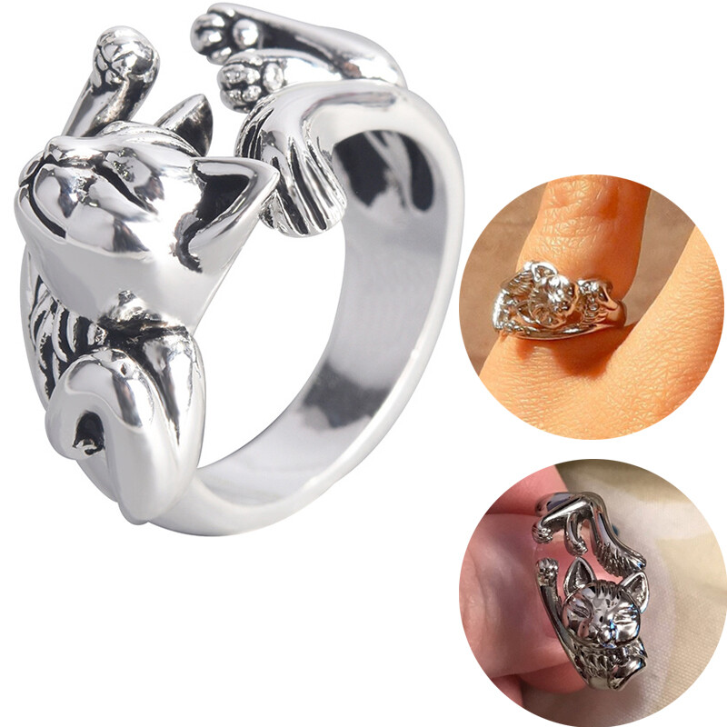 Femal Cute Cat Adjustable Rings Trendy Jewelry Women Birthday Gift Open Size Sterling Ring Accessories