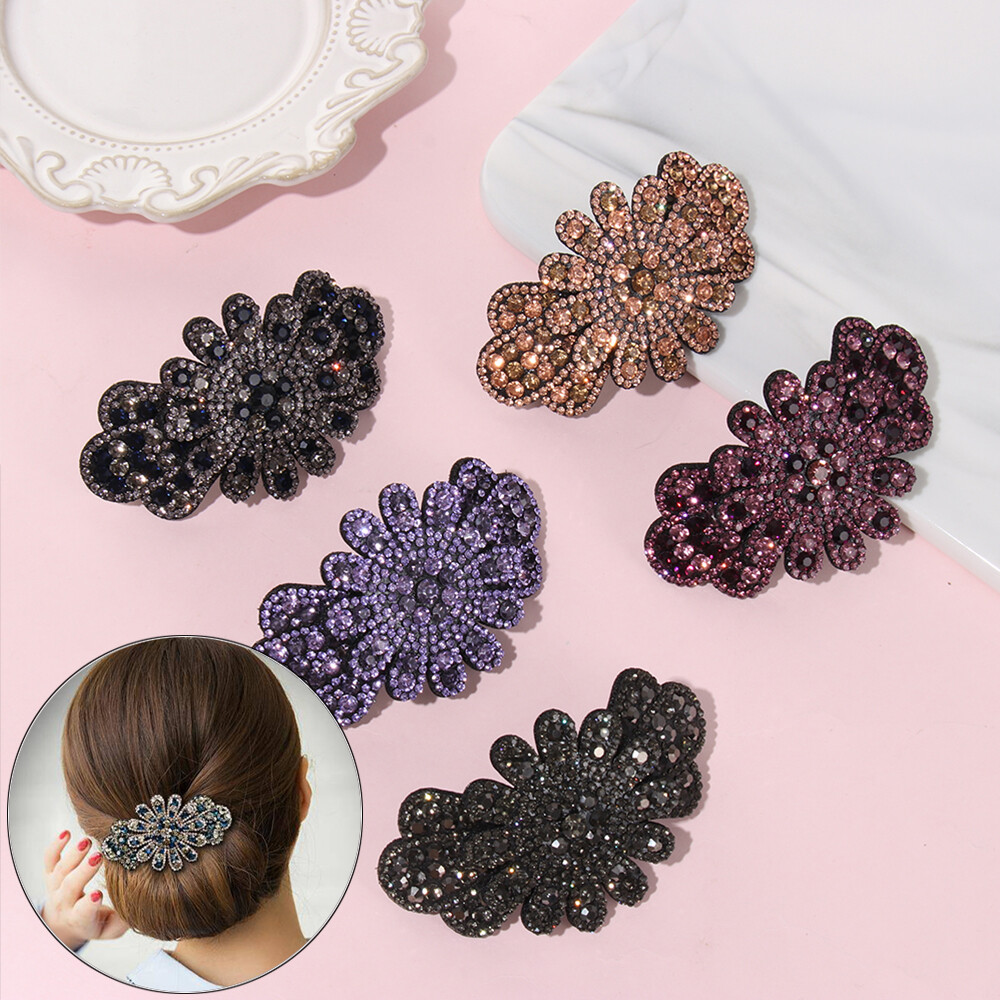 Hairgrips Rhinestone Hair Clip Tiara Women Fashion Vintage Hairpin Durable Flexible Barrette Headdress Crystal Flower Hairpin Hair Accessories