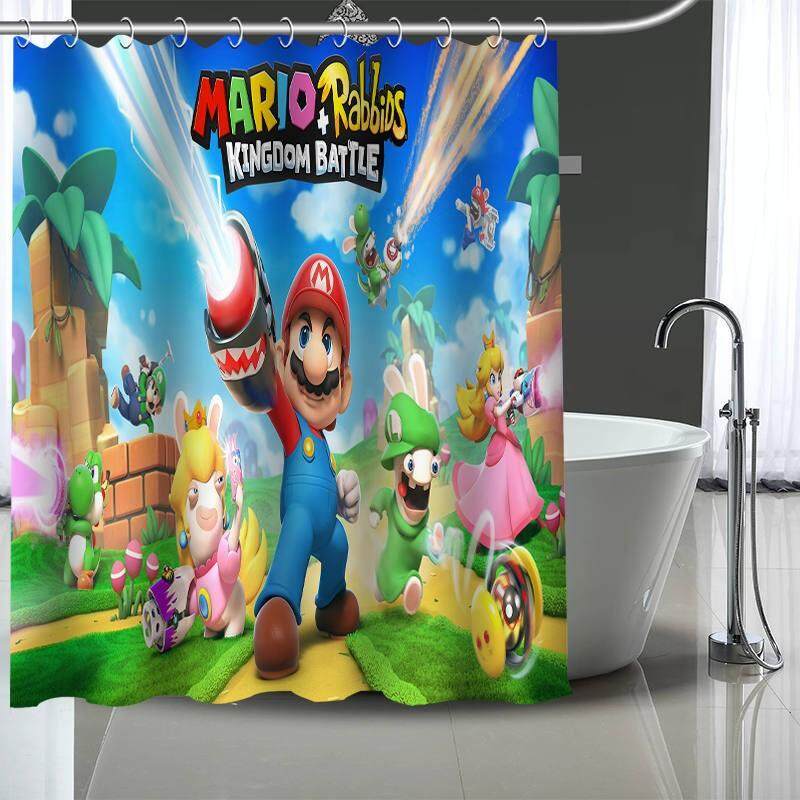 Custom Super Mario Bros Shower Curtain With Plastic Hooks Modern