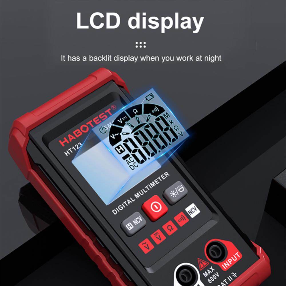 Smart Digital Multimeter Auto-Ranging Voltage Resistance Continuity Measurement Tester with Backlight LCD Display RMS 2000 Counts for Household