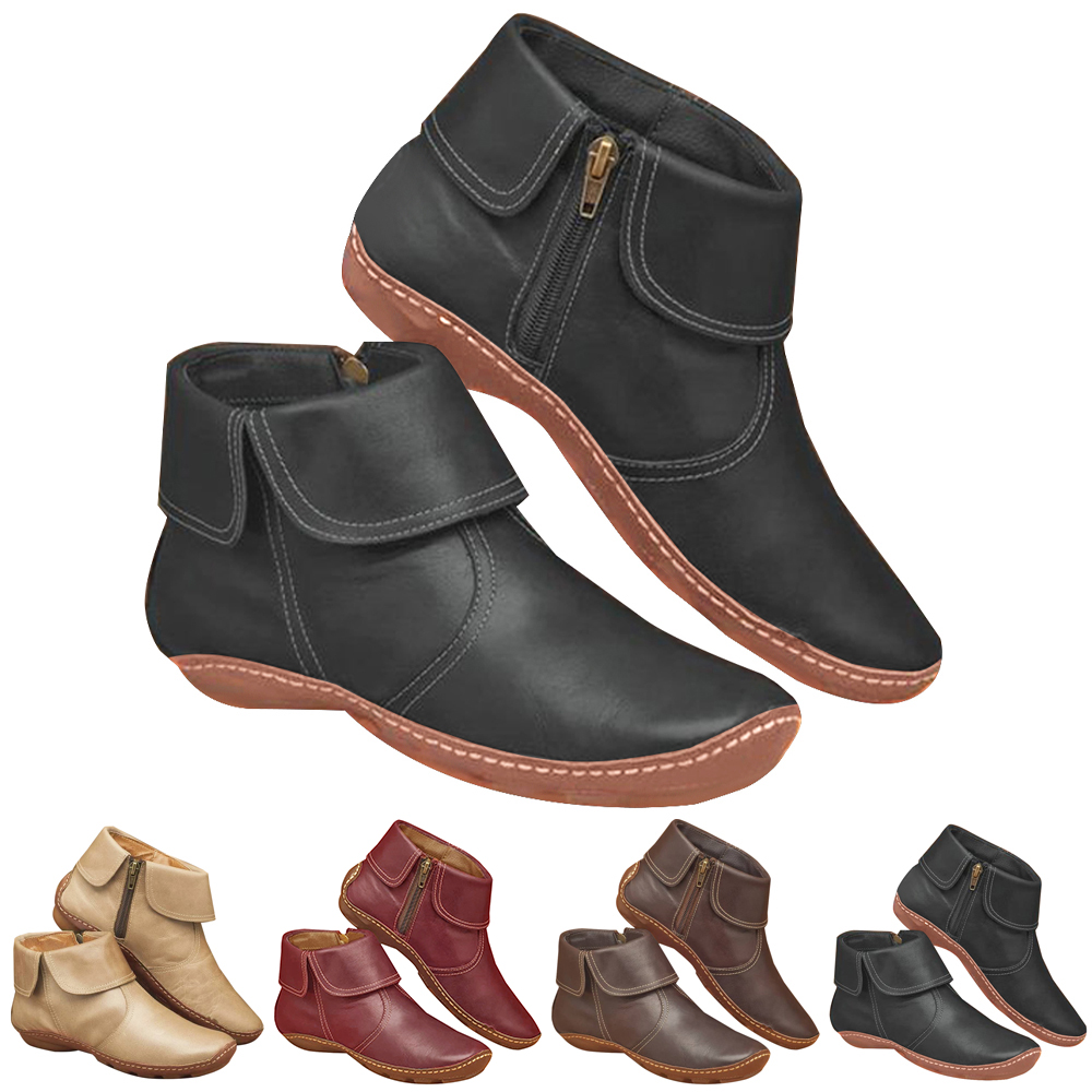 Kraiefs Womens Ankle Boots Flat Heel 
