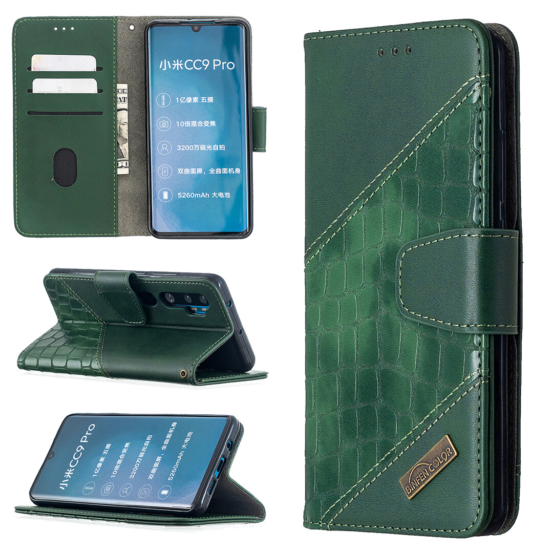 Case For Xiaomi CC9 Pro/Mi Note 10/Mi Note 10 Pro Flip Wallet Cover Mixed Colors Crocodile Pattern PU Leather Stand Card Slots Magnetic Casing