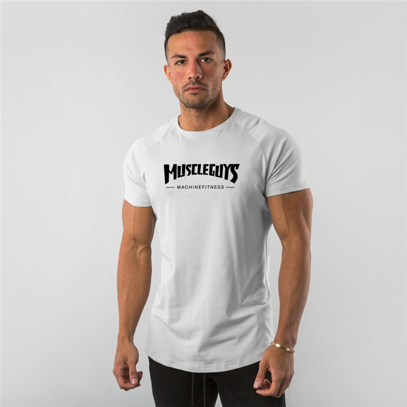 Fashion Solid Short Sleeve T Shirt Men Gym Fitness Sports Cotton T-Shirt Male Bodybuilding Skinny Tee shirt Summer Tops Clothes