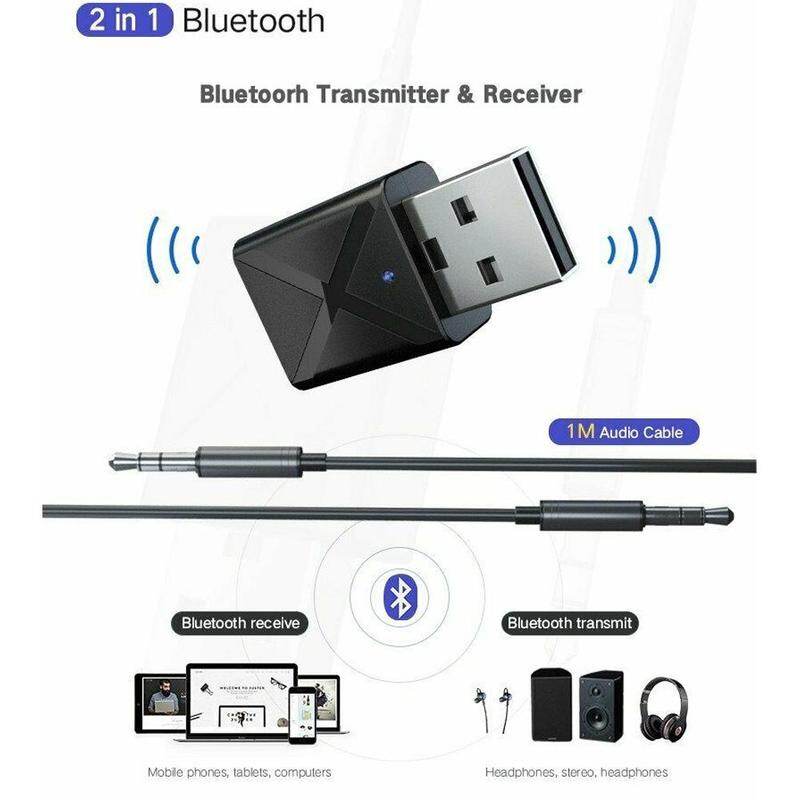 2-in-1 Bluetooth Receiver Transmitter with USB & 3.5mm AUX, Wireless Audio Adapter for TV PC Car Kit