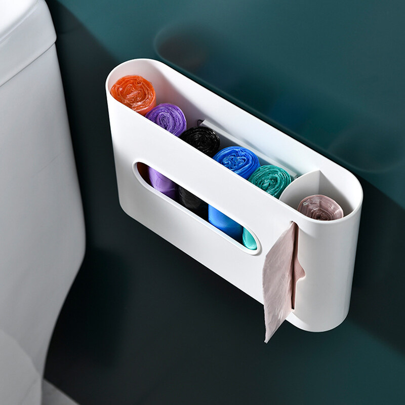 Home housekeeper wall hanging kitchen garbage bag storage rack Box bathroom plastic bag storage