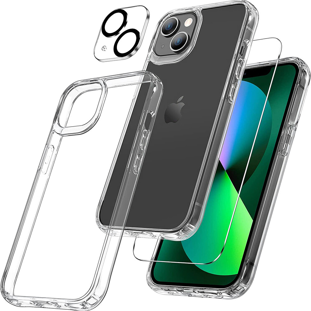 Clear hard pc case for iphone 15 plus case + glass screen protectors + camera lens protectors military grade protection phone case for iphone 15 pro max/15/14 pro max/14 pro/14/13 pro max/12 pro max/11 pro max