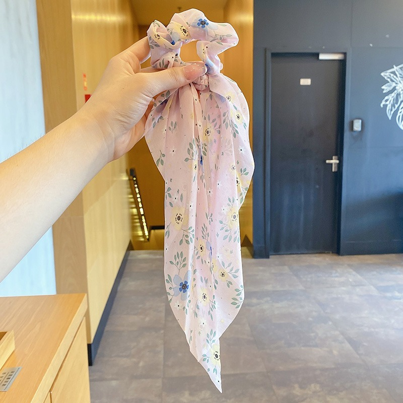 Dây Buoc Tóc Bằng Vải Chiffon Họa Tiết Hoa