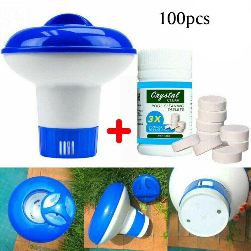 100pcs Magic Pool Cleaning Effervescent Chlorine Tablets Cage Disonfectant Swimming Pool Clarifier Chemical Floating Dispenser