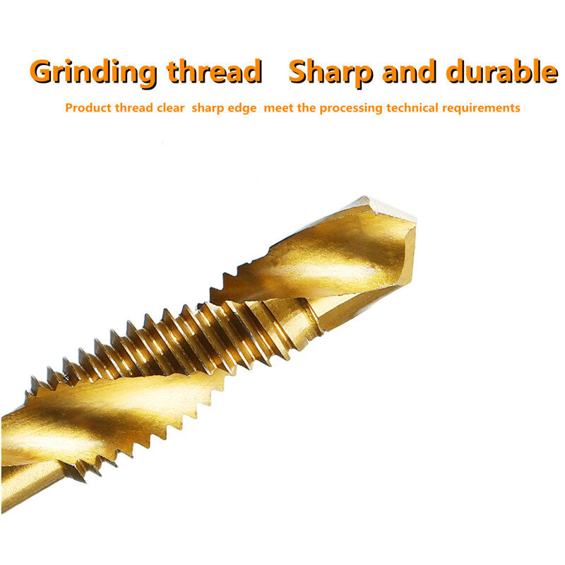 6Pcs M3-M10 Hex Shank Titanium Plated HSS Screw Thread Metric Tap Drill Bits Set Screw Machine Compound Thread Hand Tools with Box