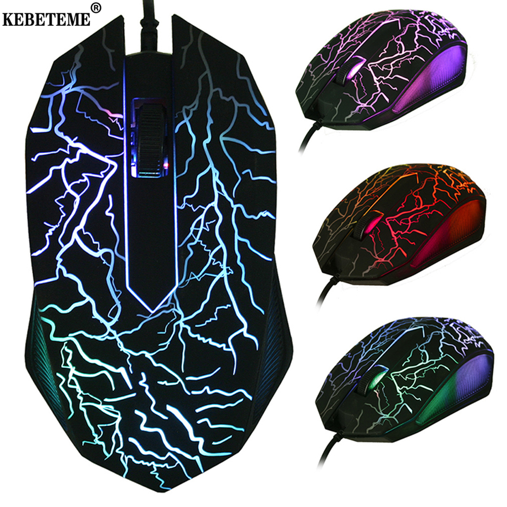 Kebeteme usb wired computer gaming mouse professional ultra-precise 2400 dpi led colorful mouse for lol dota 2 gamer mouse