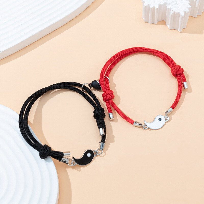 Heart Magnetic Couple Matching Bracelet Yin Yang Adjustable Cord Bracelet