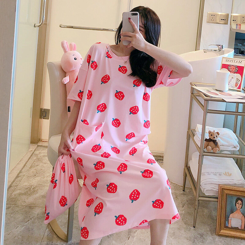 Nơi bán 2020 Mùa Hè Cotton Quần Áo Ngủ Nữ Tay Ngắn Nightdress Phụ Nữ Bông Ladies Áo Ngủ SE-Xy Quần Áo Ngủ Cỡ Lỡn Nhà Váy Ngủ
