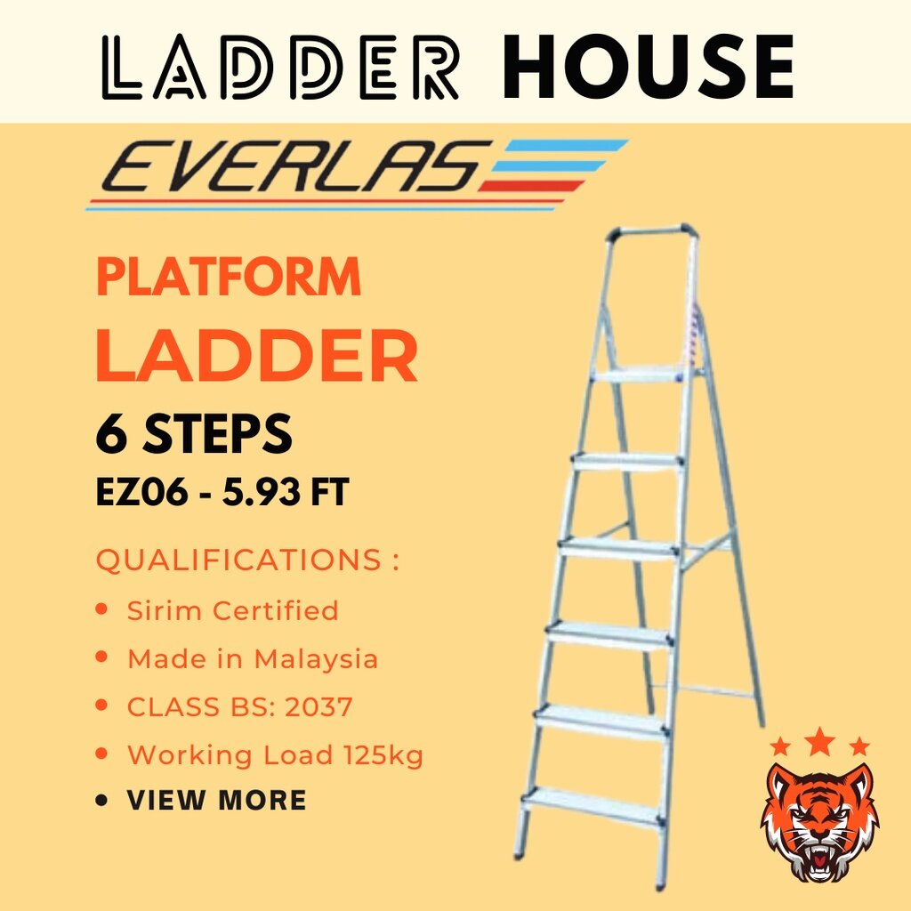 [LADDER HOUSE] EVERLAS Aluminium Platform Ladder 6 Steps (EZ06) Lazada