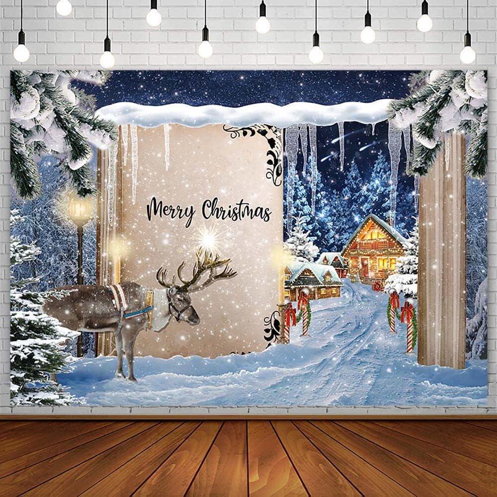 7x5FT Christmas Backdrop Christmas Photo Rustic Barn Wood Door