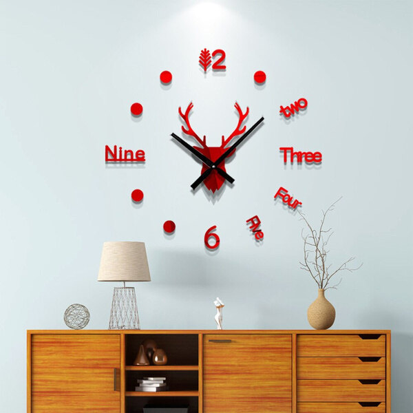 【Lightingeverthing】 Đồng Hồ Treo Tường Đầu Hươu Tự Làm 3D Đồng Hồ Treo Tường Thiết Kế Nghệ Thuật Phòng Khách Gương Trang Trí Nhà Cửa Sáng Tạo Dễ Dán Đẹp Bề Mặt Gương Đẹp