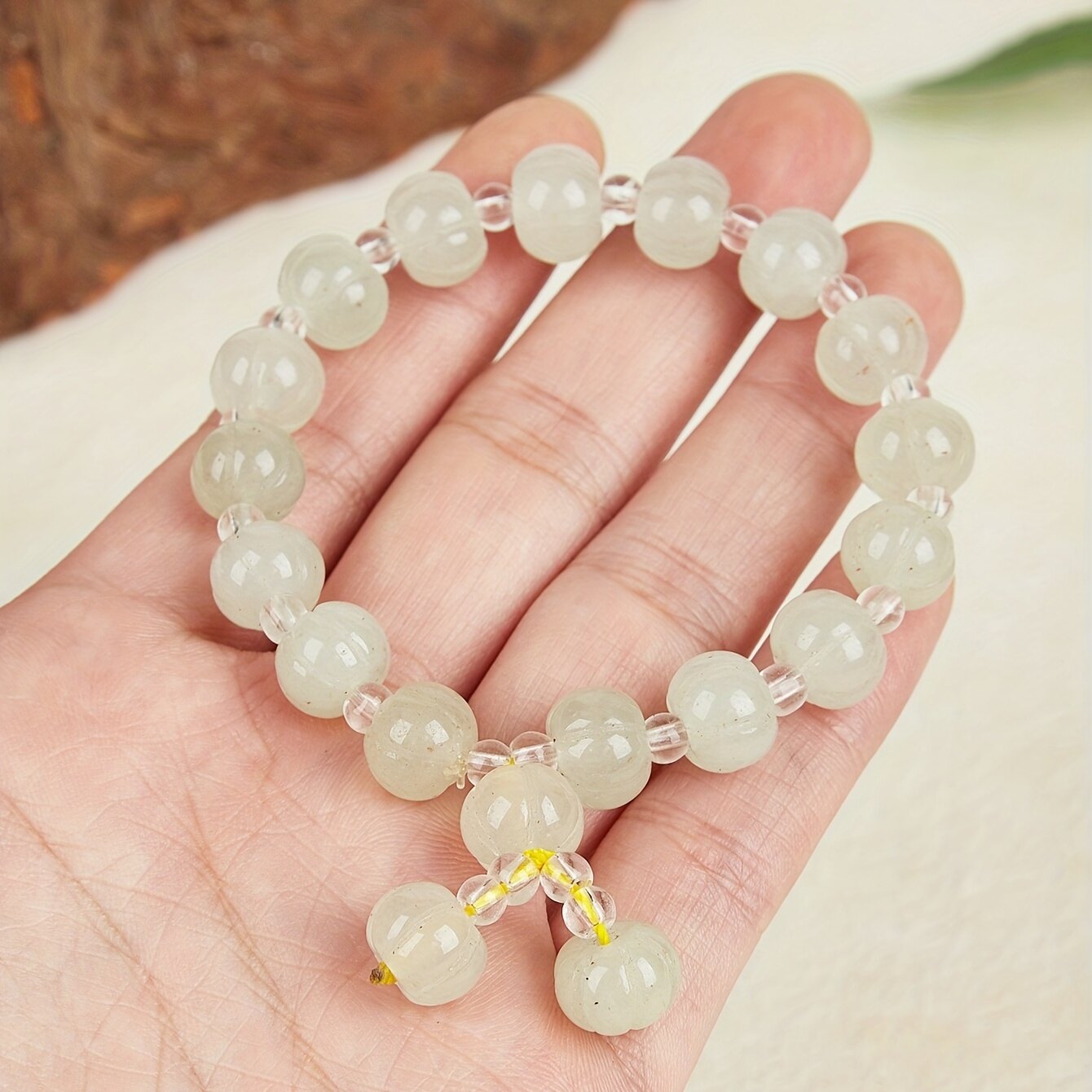 TIMESWIND Natural White Crystal Stone Pumpkin Beaded Fashion Bracelet