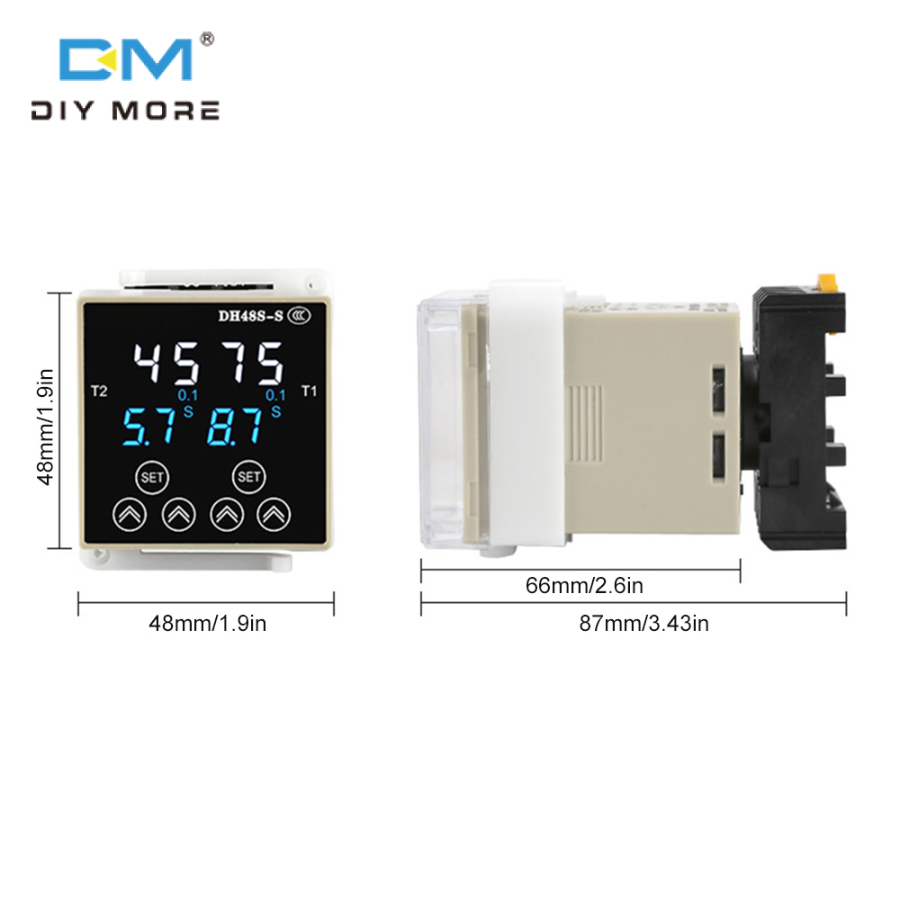 Diymore DH48S-S 0.1S-99h 8 pin có thể điều chỉnh độ trễ thời gian Rơle hẹn giờ và PF083A-E Relay cơ sở 12V 24VDC 220VAC