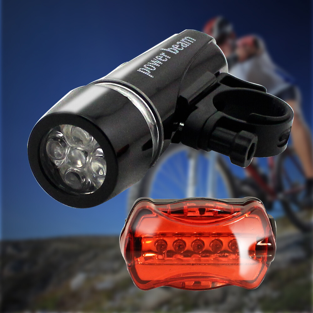 BOKALI 5 LED Flashlight Headlight + Taillight Bike Bicycle Warning Safety Lamp Set  battery (NOT included)