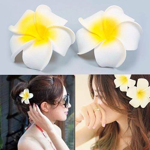 2 Pcs Hawaiian Foam Flower Bridal Wedding Party Hair Clip White Plumeria Decor