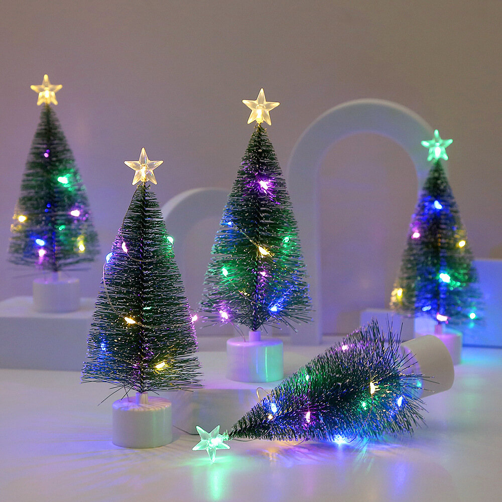 17cm Christmas Tree with Light String Colorful Glowing Pine Tree Ornaments Desktop Christmas Decoration New Year Party Gift