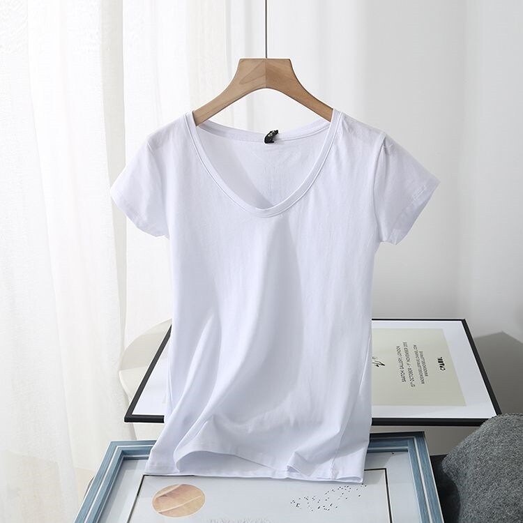 Original imported 2024 Massimo Dutti Spanish MD European and American clothing Spanish MD classic solid color basic versatile V-neck T-shirt pure cotton slim short sleeves