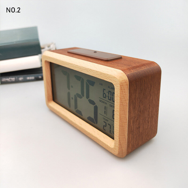 Solid wood] creative electronic clock simple solid wood alarm clock fashion electronic gift smart clock