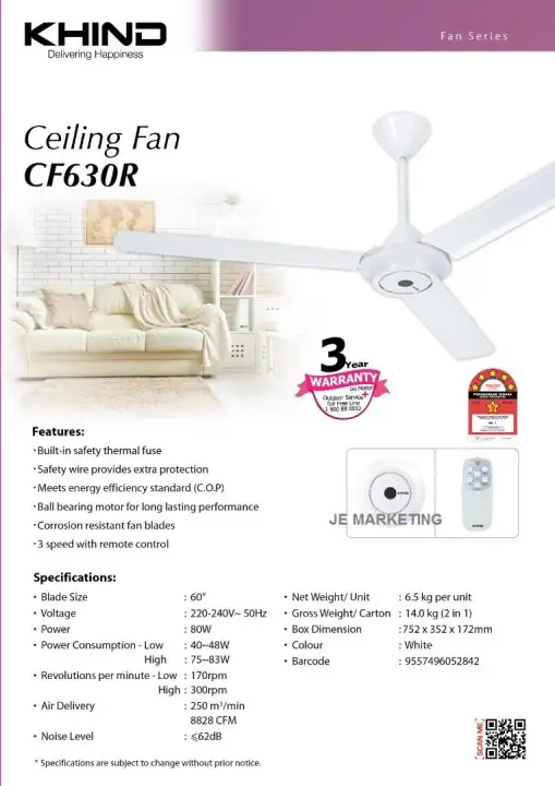 Khind Remote Control Ceiling Fan Cf630r Lazada