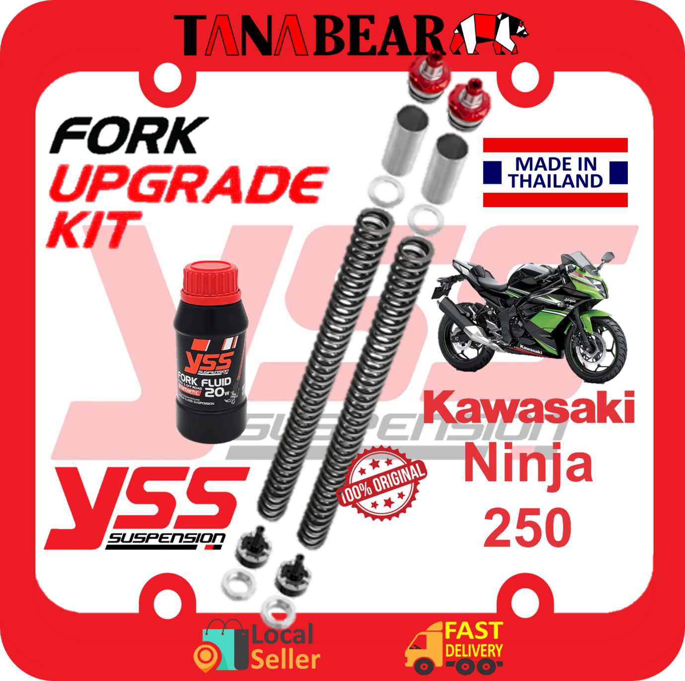 YSS Ninja250 Fork Upgrade Kit (Full Set Adjustable Top Cap Preload ...