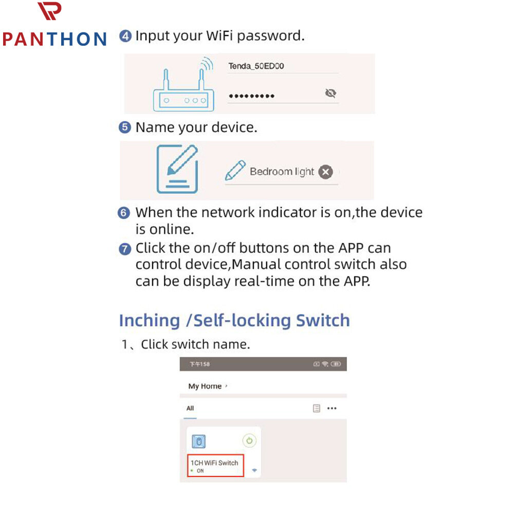 PANTHON EWelink Smart WiFi Relay Module DC 5V 12V 24V Switch Relay Timer Wireless Remote Control Inching/Self-locking for Google Home