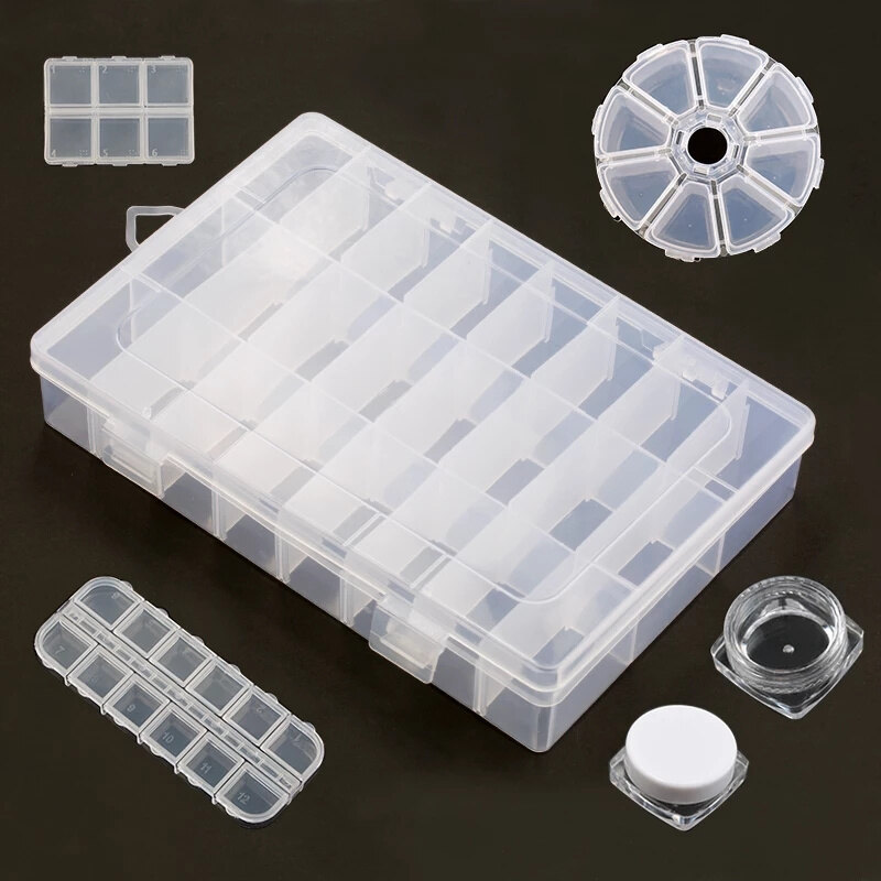 Hộp Đựng Trang Sức Bằng Nhựa Có Thể Điều Chỉnh Nhiều Kích Cỡ Hộp Đựng Hạt Thủ Công Mỹ Nghệ Kim Cương Giả Hộp Đựng Trong Suốt Phụ Kiện Tự Làm Có Nắp