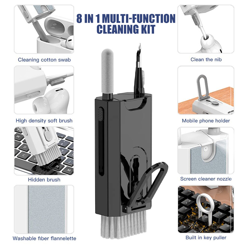 Multifunctional 8-in-1 Keyboard Earphone Clean Tools Kit,Screen Cleaner Spray/Keyboard Clean Brush/Earphone Cleaner Dust Remover/Key Puller/Phone Computer Cleaning Tools