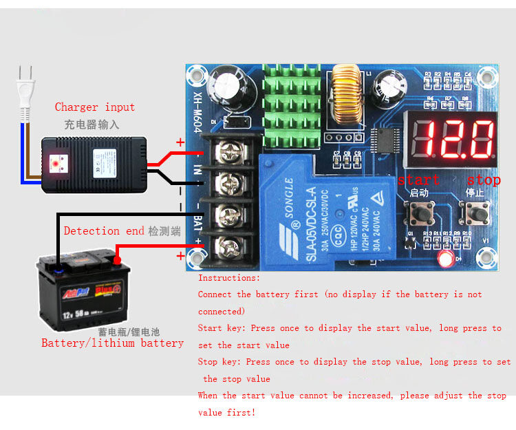 XH-M604 Sạc Pin Mô-đun Điều Khiển DC 6V-60V Kỹ Thuật Số Quá Nạp Bảo Vệ Chuyển Đổi
