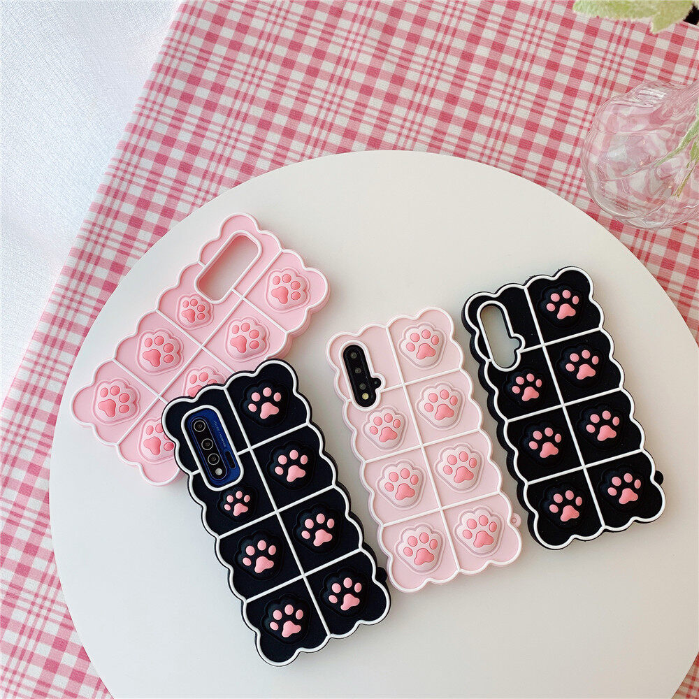 Cute Pink Cat Paw Stress Relief Phone Case for Huawei Nova 3 3i 4 6 SE ...