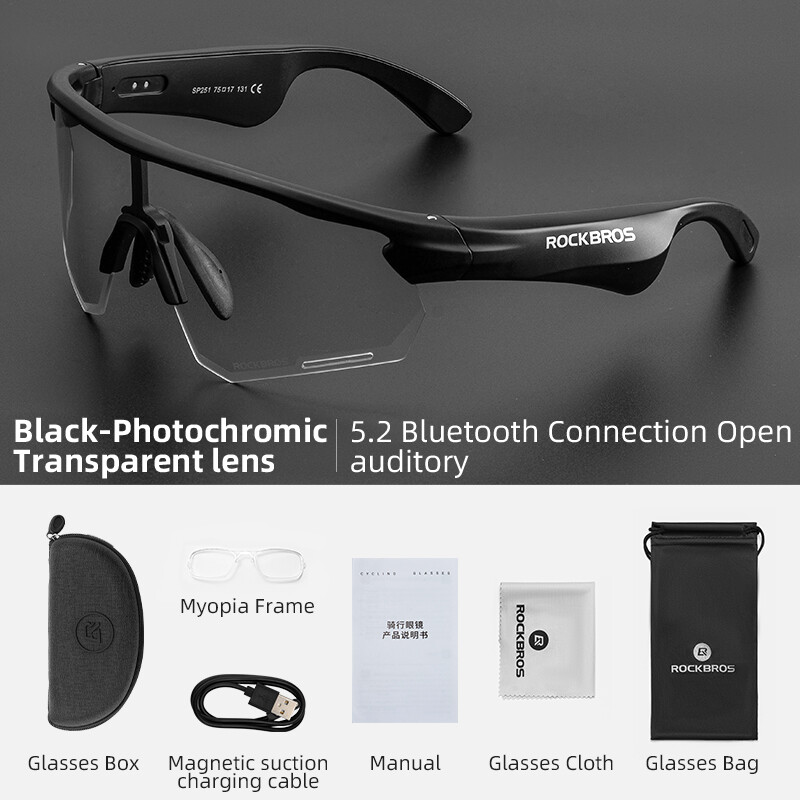 ROCKBROS Bluetooth Cycling Sunglasses Integrated Earphone Polarized Glasses Fishing Outdoor Driving Runing Sunshades Music Wide Goggles Men And Women
