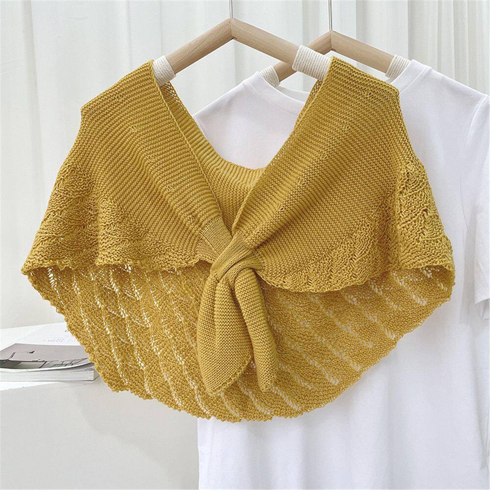 EWELLBE Thu đông Phụ nữ Bình thường Mềm Đối với áo phông Chống gió Khăn quàng cổ Khăn choàng Cổ áo giả dệt kim Sưởi ấm