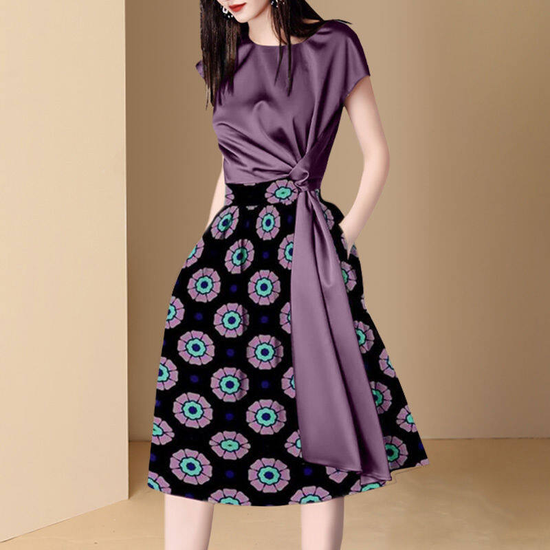 European and American high -end summer European and American fashion suits 2023 new female short -sleeved top printed skirt two pieces