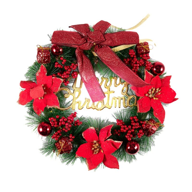 Christmas Wreath Pine Needles Christmas Decoration For Home Party, Red 40CM