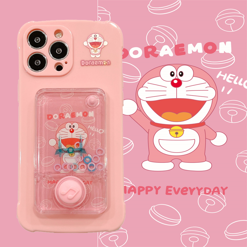 2022 Cartoon New Year Case for IPhone 11 12 13 Pro Max XR Xs Max Cute Doraemon Game Console Fashion Cover Casing for IPhone 7 8 Plus Airbag Shockproof Couple Case