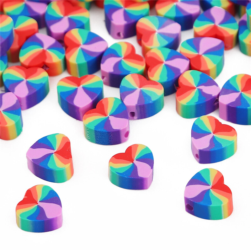 30pcs/Bag 10x9mm Heart shape Beads Polymer Clay Beads Mixed Color Polymer Clay Spacer Beads For Earring Bracelet Necklace DIY Jewelry Making Accessories