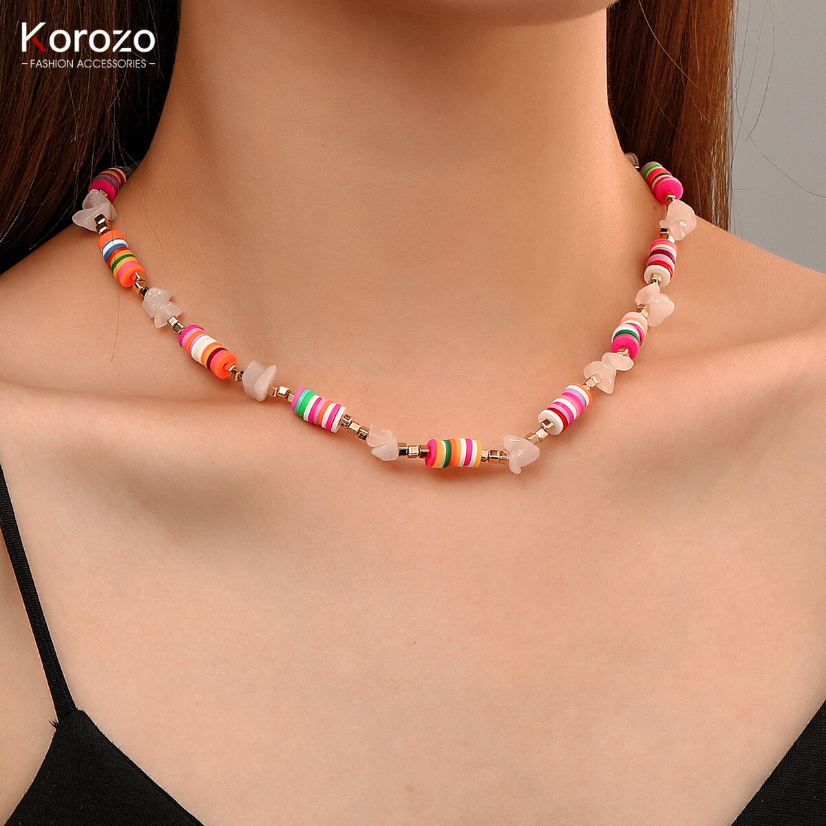 Korozo Jewelry New Creative Personality Clay Gravel Mosaic Necklace Bracelet Fashion Bohemian Color Bracelet Necklace for Women